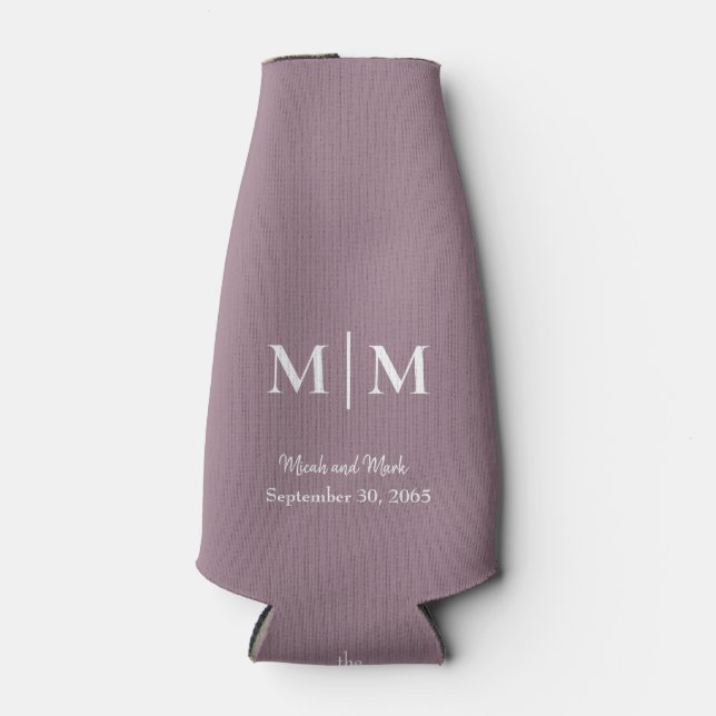 Plum Monogram & Names Wedding Tall kann kälter wer Flaschenkühler (Vorderseite)
