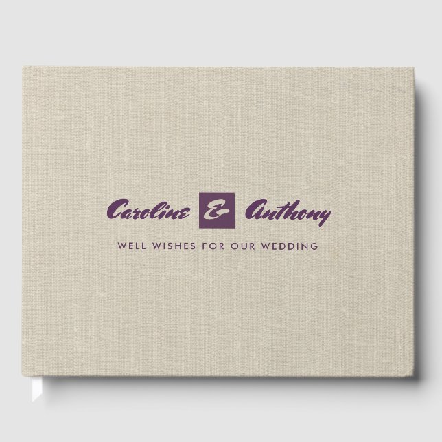 Plum Natural Burlap Texture Wedding Guest Books Gästebuch (Vorderseite)