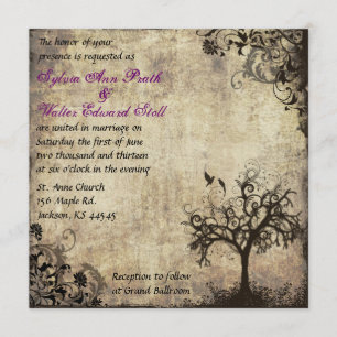 Plum New Life Vintage Wedding Invitation