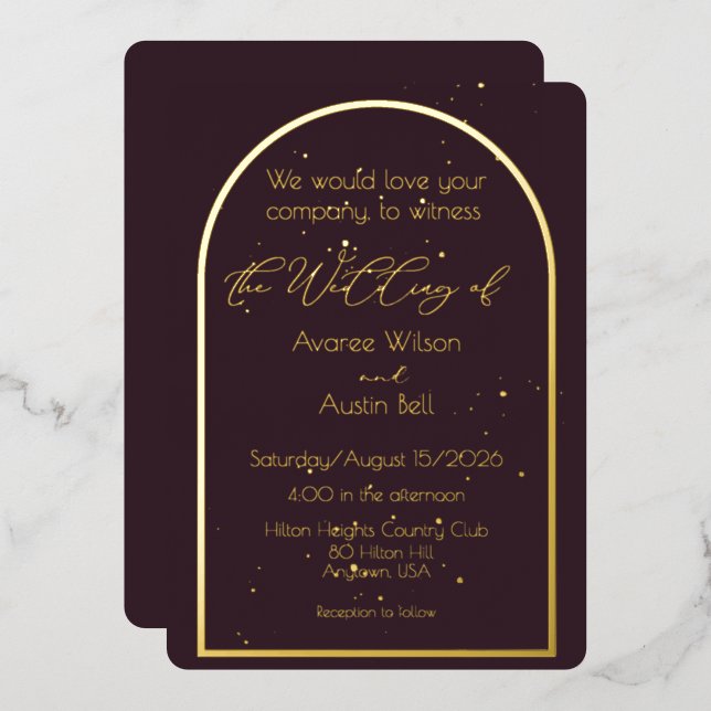 Plum Noir Purple Wedding Invitation Folieneinladung (Vorderseite/Rückseite)