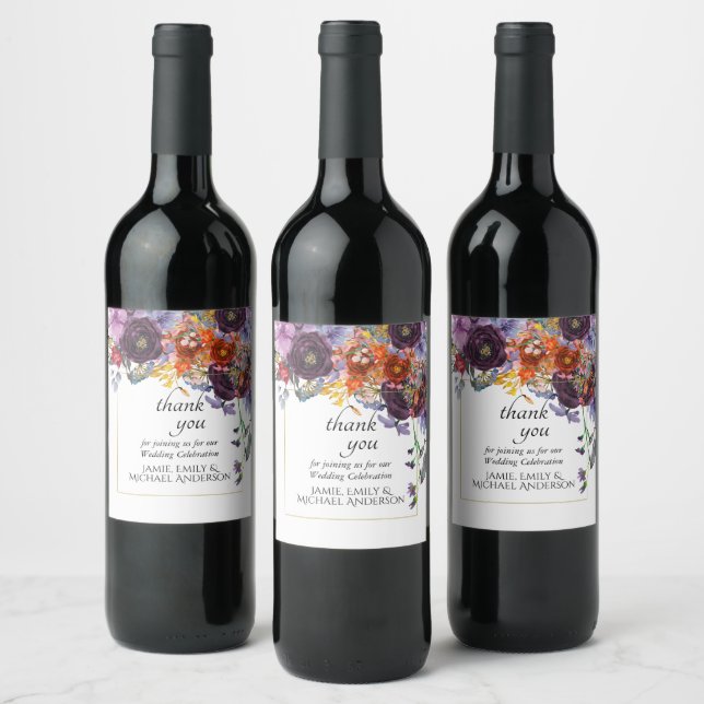 Plum Orange Floral Personalisiert Weinetikett (Flaschen)