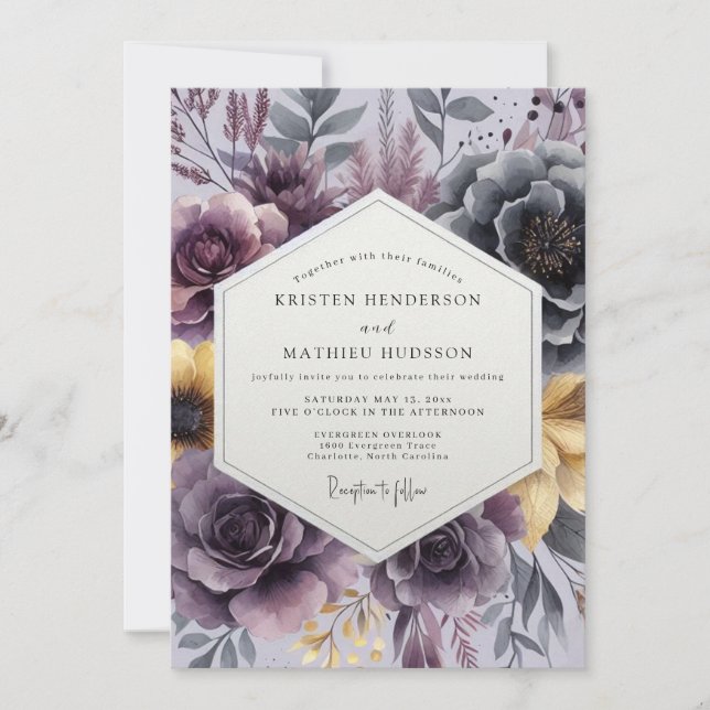 Plum Painterly Bloom Wedding Einladung (Vorderseite)
