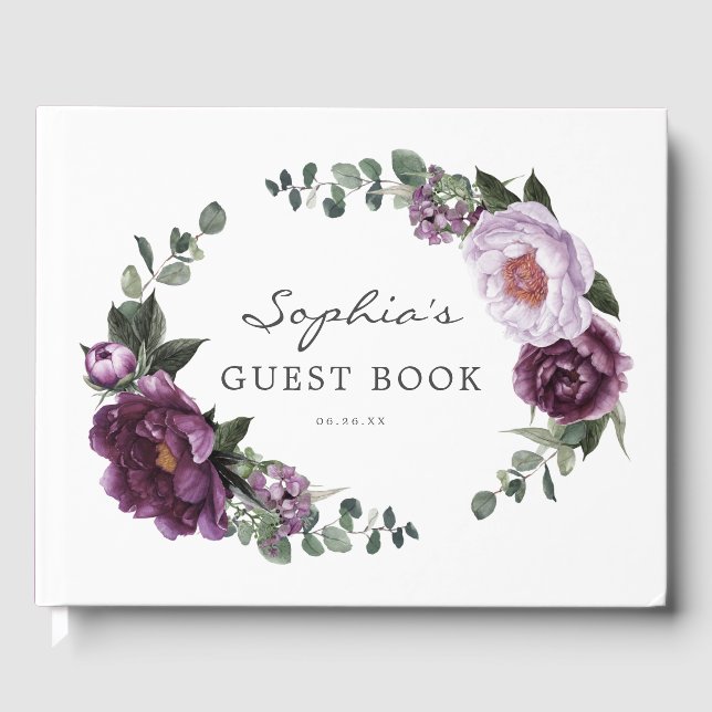 Plum Peonies Brautparty Gästebuch (Vorderseite)