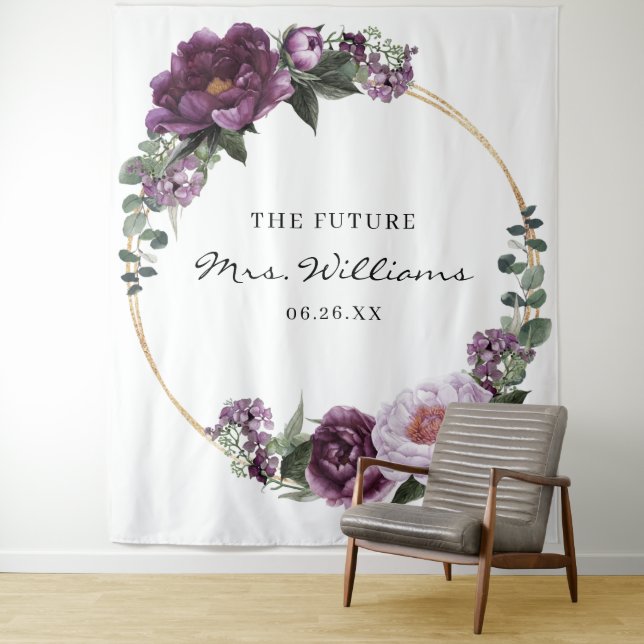 Plum Peonies Romantic Floral Bridal Hintergrund Wandteppich (Beispiel)