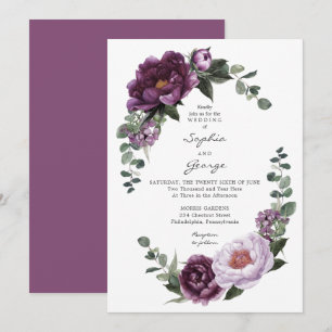 Plum Peonies Wedding Invitation Card Einladung
