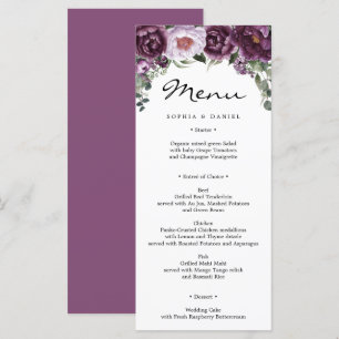 Plum Peonies Wedding Menü Brautparty Menu Programm
