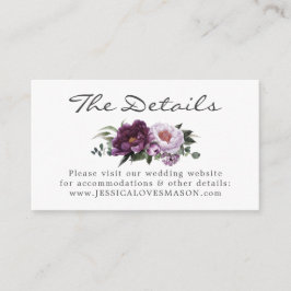 Plum Peonies Wedding Website Insert Card