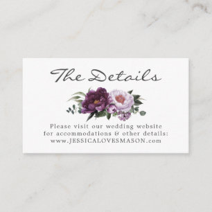 Plum Peonies Wedding Website Insert Card
