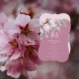 Plum Pink Floral 85. Geburtstagsparty Einladung