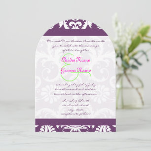 Plum Pink Lime Damask Swirl Wedding Invitations