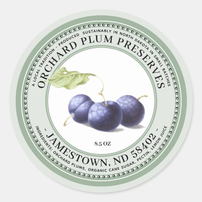 Plum Préserve Étiquette Jam Jelly 1930 Vert (Devant)