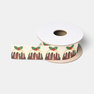 Plum Pudding Holly Leaf Festive Britische Weihnach Satinband