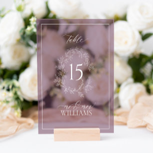 Plum Purple Crest Monogramme Mariage Numéro de tab