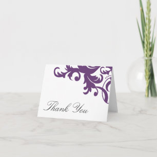 Plum Purple Elegant Damask Thank You Note Card Dankeskarte