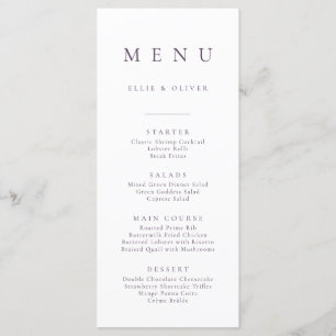 Plum Purple Élégant Minimaliste Simple Plat Menu