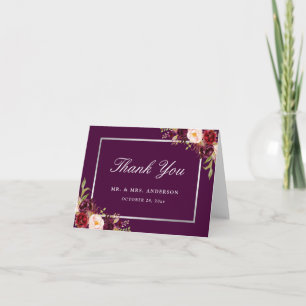 Plum Purple Floral Argent Gris Mariage Merci