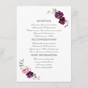 Plum Purple Flowers Information Mariage Carte d'hô