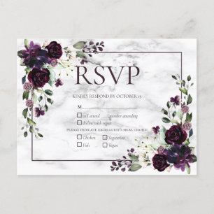 Plum Purple Marble Fall Wedding RSVP Invitati Einladungspostkarte