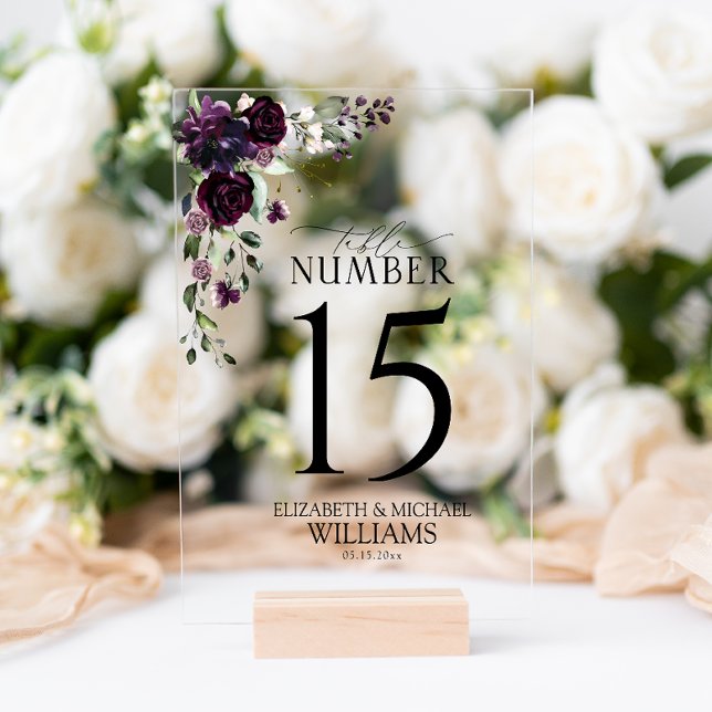 Plum Purple Mauve Floral Aquarelle Réception (Wedding Table Number!)