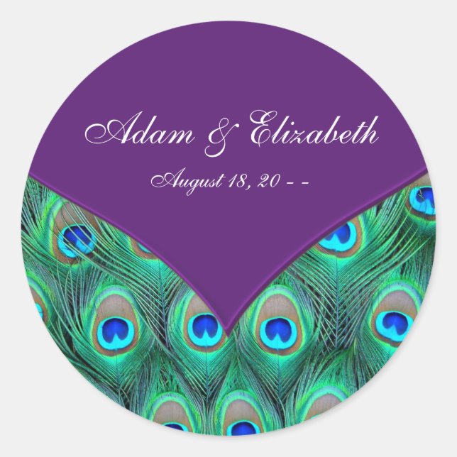 Plum Purple Peacock Mariage Faveur Étiquette (Devant)