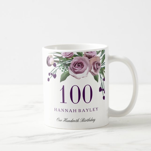 Plum Purple Rose 100th Birthday Gift Kaffeetasse (Rechts)