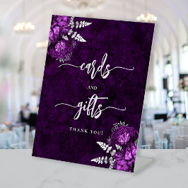 Plum Purple Silver Floral Wedding Cards Gifts Sockelschild
