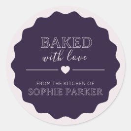 Plum Purple Simple Baked With Love Scallop Sticker