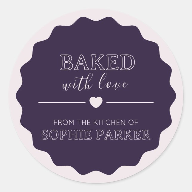 Plum Purple Simple Baked With Love Scallop Sticker (Vorderseite)