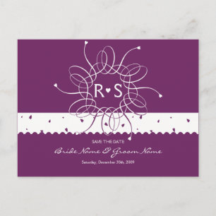 Plum Romantic Rosette Save the Date Ankündigungspostkarte