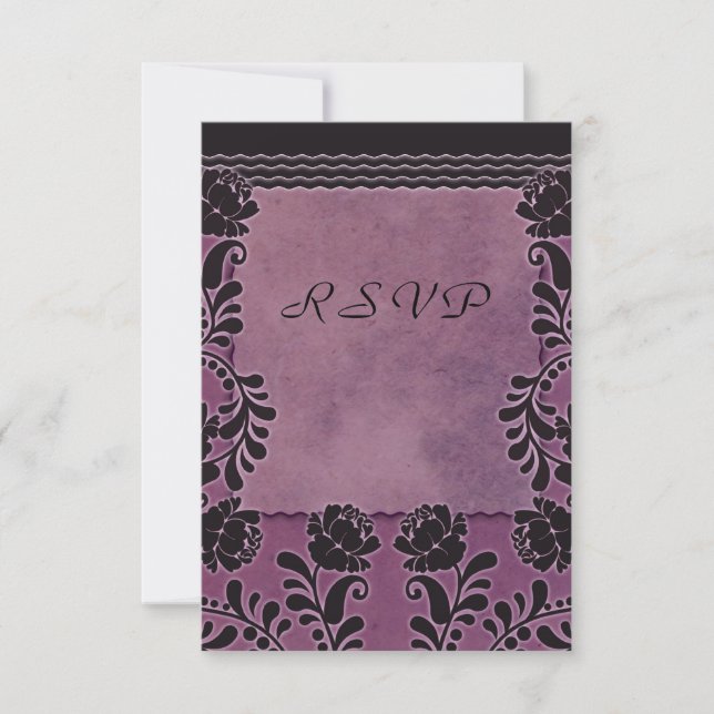 Plum Rose violet et Noir mariage RSVP Note (Devant)