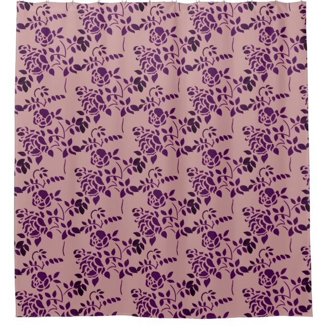 Plum Rosenknospe Stencil Blumenkunst Duschvorhang (Vorderseite)