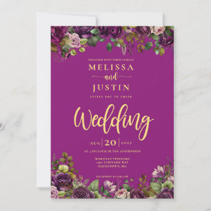 Plum Roses et vert Élégant mariage Invitation