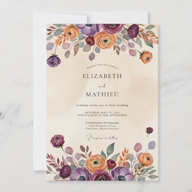 Plum Rustic Bohemian Wedding Einladung (Vorderseite)