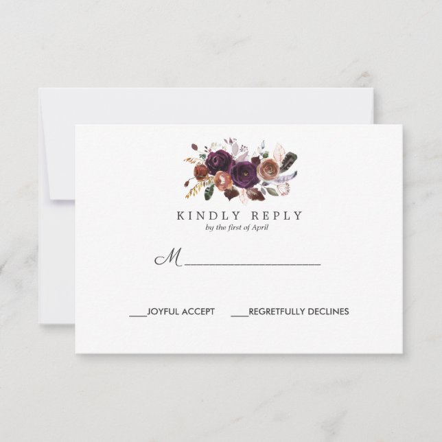 Plum rustique | Réponse du mariage Boho RSVP (Devant)