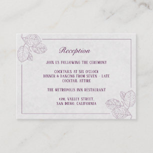 Plum Silver Botanical Elegant Wedding Empfang Begleitkarte