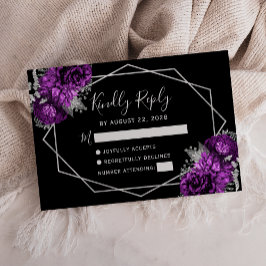 Plum Silver Floral Geometric Black RSVP Karte
