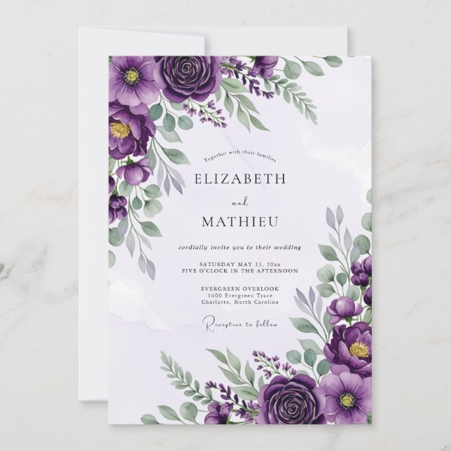 Plum Sophisticated Spring Wedding Einladung (Vorderseite)