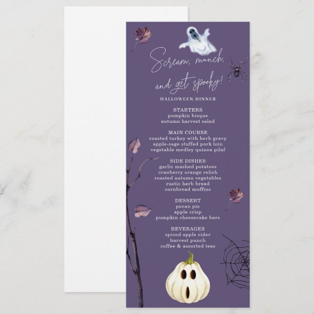 PLUM SPOOKY PUMPKIN SPIDER AUTUMN GHOST HALLOWEEN MENÜKARTE (Vorne/Hinten)