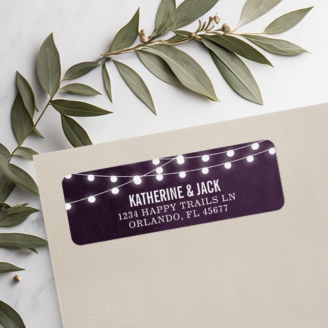 Plum String Lights Hochzeitadresse Labels (Von Creator hochgeladen)