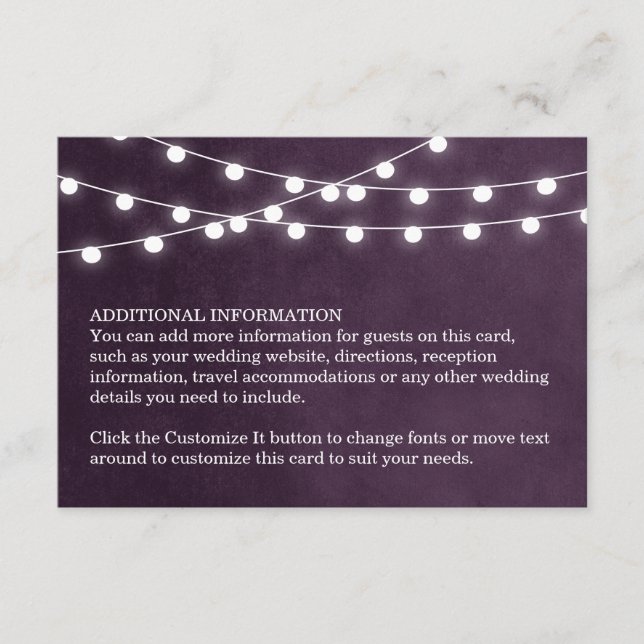 Plum String Lights Hochzeitkarte Begleitkarte (Vorderseite)