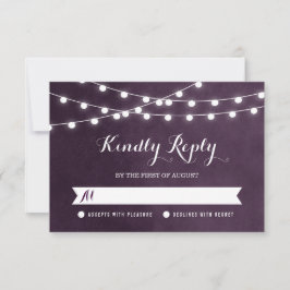 Plum String Lights Wedding RSVP Card Karte