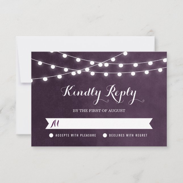 Plum String Lights Wedding RSVP Card Karte (Vorderseite)