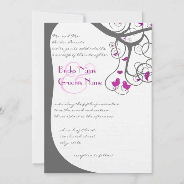 Plum Tree Swirl Plum Love Birds Einladung Hochzeit (Vorderseite)