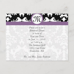 Plum Trim Black Damask Hörner Probe Abendessen Einladungspostkarte