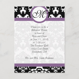 Plum Trim Black Damask Hörner Probe Abendessen Einladungspostkarte