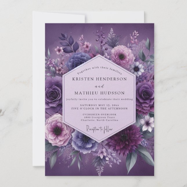 Plum Twilight Floral Wedding Einladung (Vorderseite)