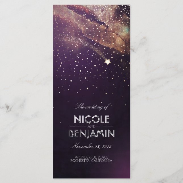Plum und Gold Shooting Star Night Weddings Program Programm (Vorderseite)