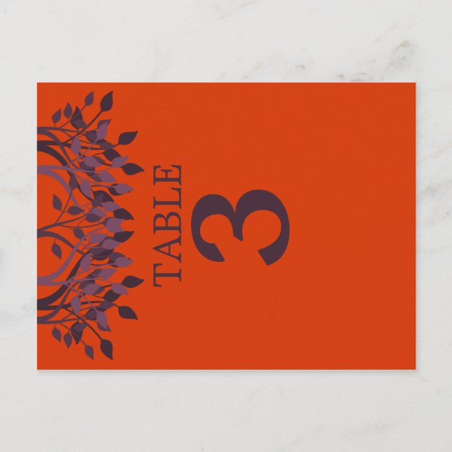 Plum und Orange Blätter Tischnummer Cards 3 (Vorderseite)