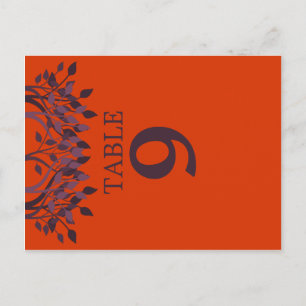 Plum und Orange Blätter Tischnummer Cards 9