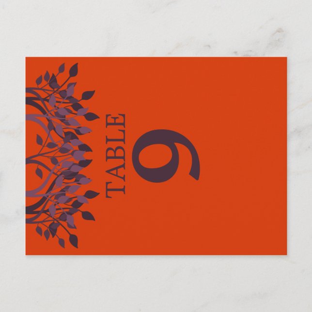 Plum und Orange Blätter Tischnummer Cards 9 (Vorderseite)